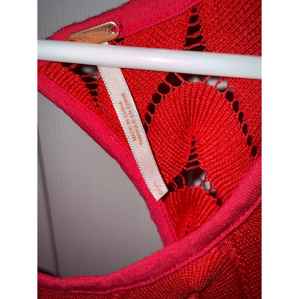 Free People‎ Red Crochet Open Back Chevron Mini Dress Long Sleeve Size L w/liner - Picture 4 of 5